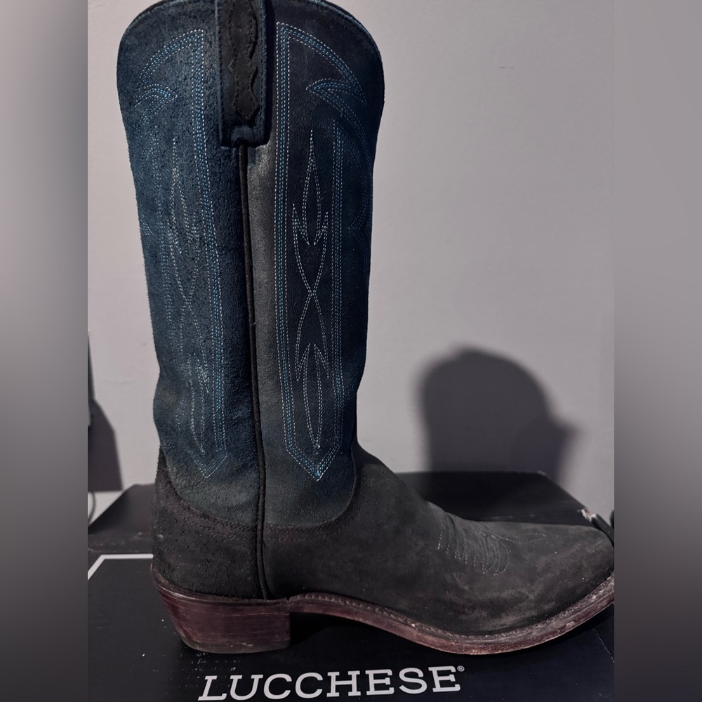 Lucchese Whiskey Suede and Chocolate Cowhide Boots